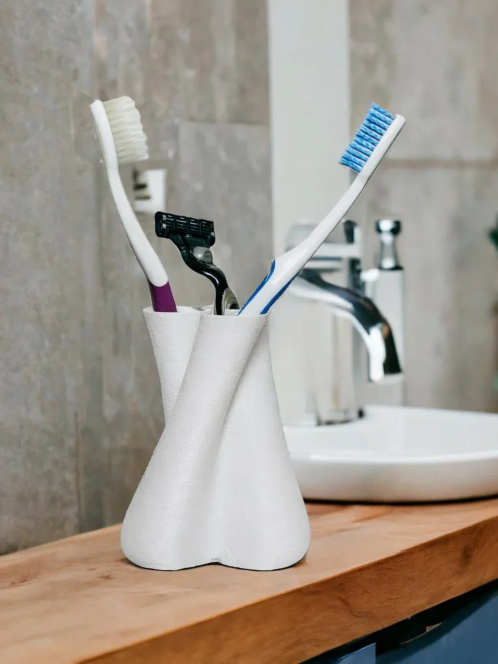 3D Printed Toothbrush Holder Bathroom Organizer Razor Holder Minimalist White